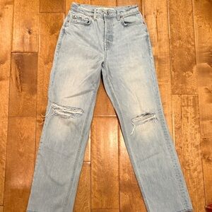 GRLFRND Mid Rise Light Blue Distressed Jeans